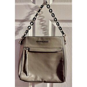 Adrienne Vittadini Women’s Handbag, Faux Leather, Top Chain Handle, Gray Purse